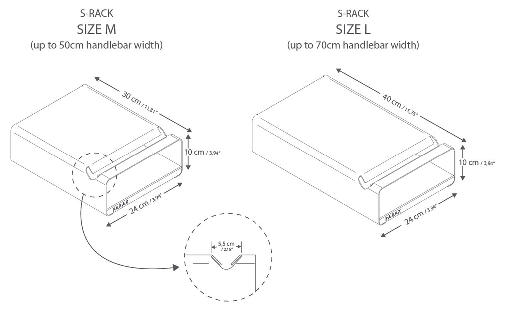 Sketch of bicycle wall mount S-RACK from PARAX with exact dimensions
